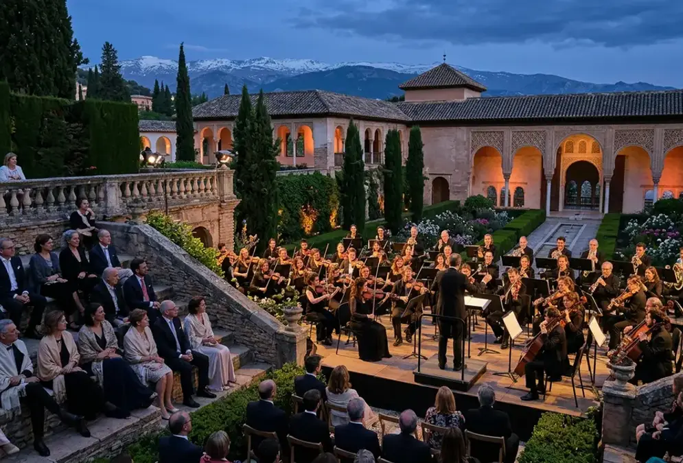 Evening concert in the Palace of Charles V courtyard at the Alhambra during the Festival Internacional de Música y Danza de Granada