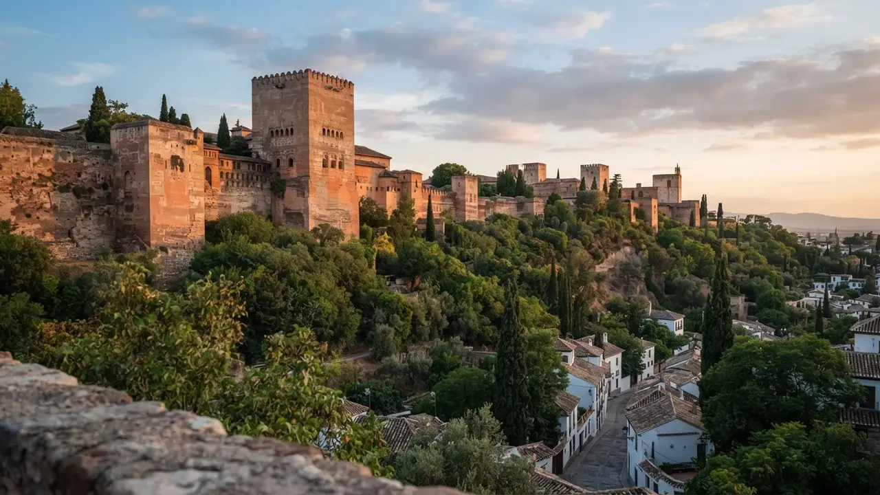 The Alhambra on its hill above Granada, the palace-city built by the Nasrid dynasty